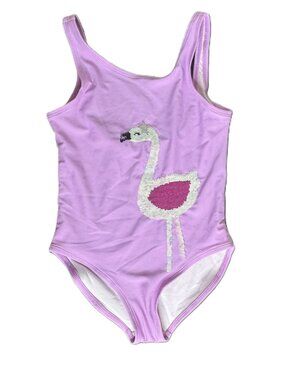 Carter's Girl's Lavender One Piece Tank Swimsuit w/ Sequined Flamingo, Size 7